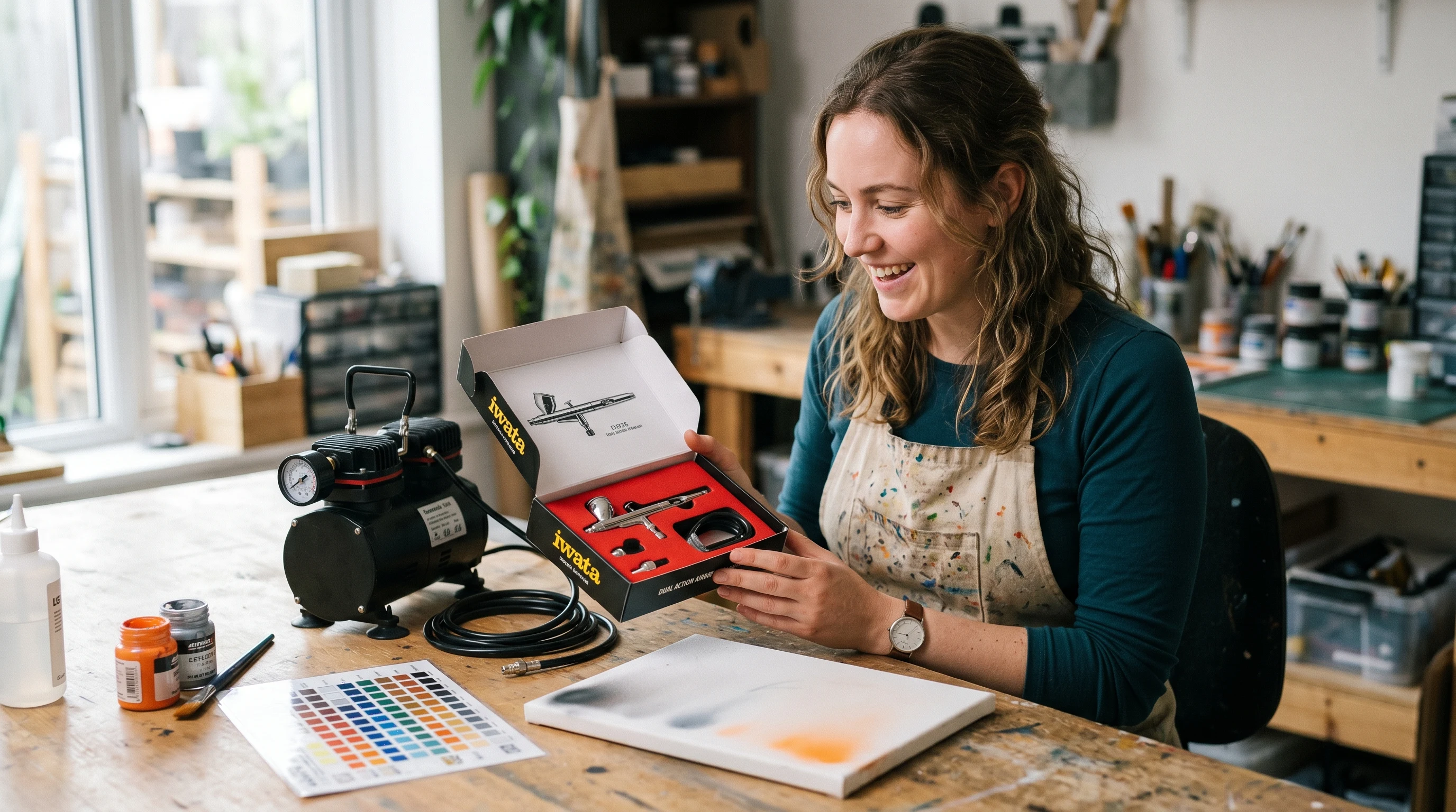 Beginner unpacking their first airbrush kit